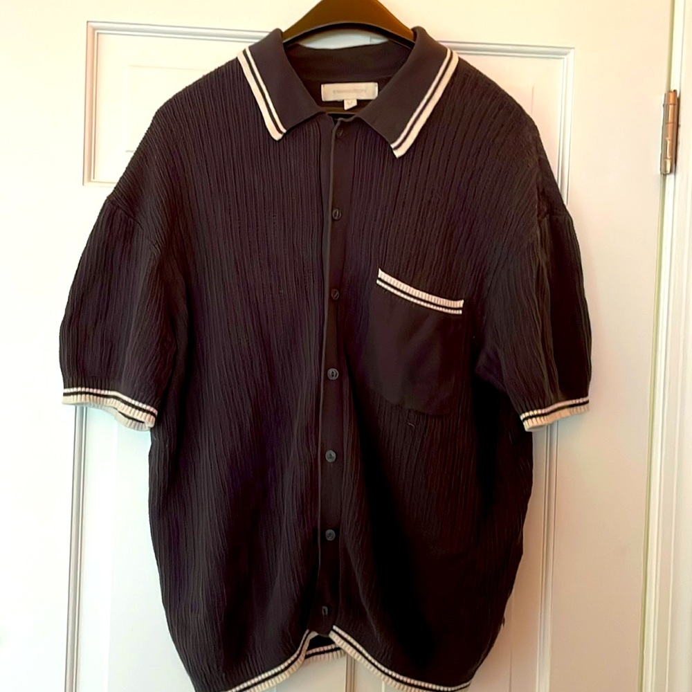 Knit Button Up Shirt, Slate Grey, Size S